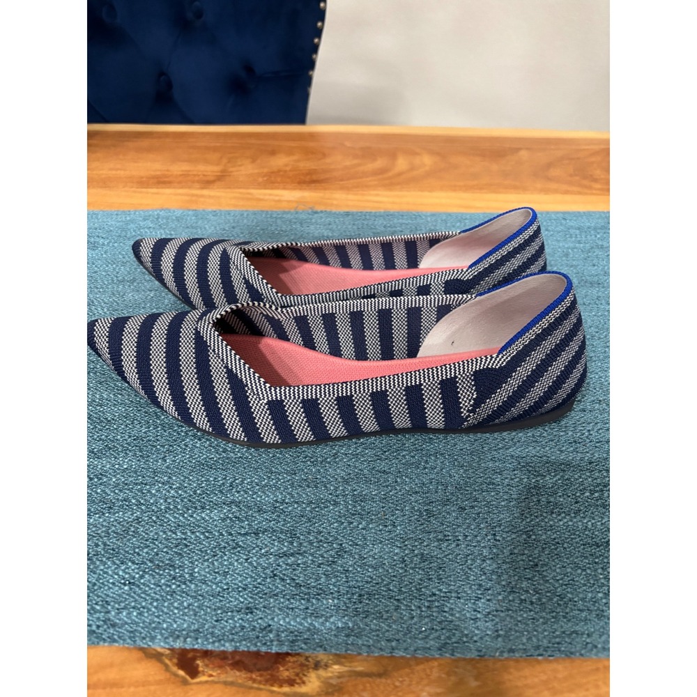 Rothys The Point Navy White Nautical Stripe Pointed Toe Flats Womens 10 - Picture 2 of 5